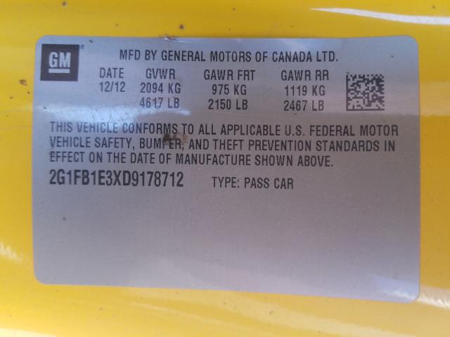 Photo 9 VIN: 2G1FB1E3XD9178712 - CHEVROLET CAMARO LT 