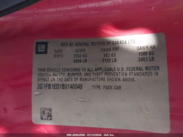 Photo 8 VIN: 2G1FB1ED1B9148049 - CHEVROLET CAMARO 