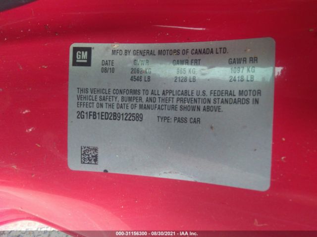 Photo 8 VIN: 2G1FB1ED2B9122589 - CHEVROLET CAMARO 