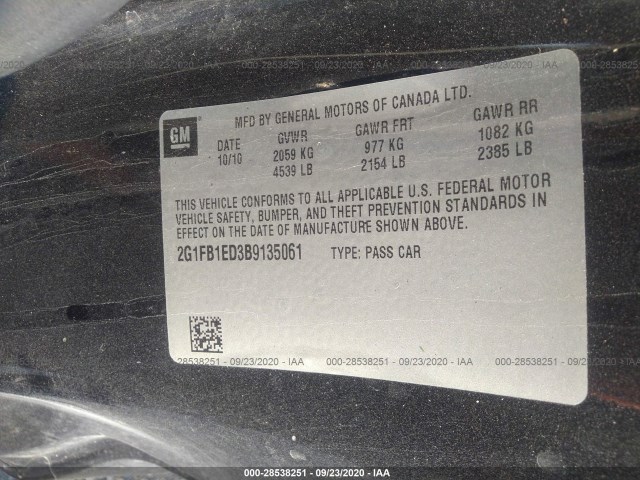 Photo 8 VIN: 2G1FB1ED3B9135061 - CHEVROLET CAMARO 