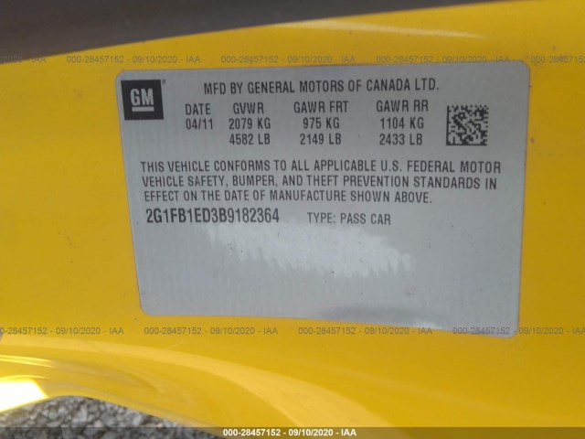 Photo 8 VIN: 2G1FB1ED3B9182364 - CHEVROLET CAMARO 