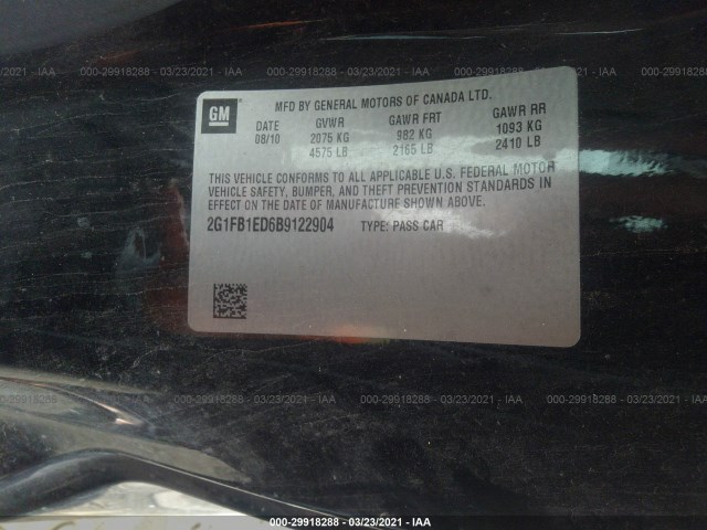 Photo 8 VIN: 2G1FB1ED6B9122904 - CHEVROLET CAMARO 