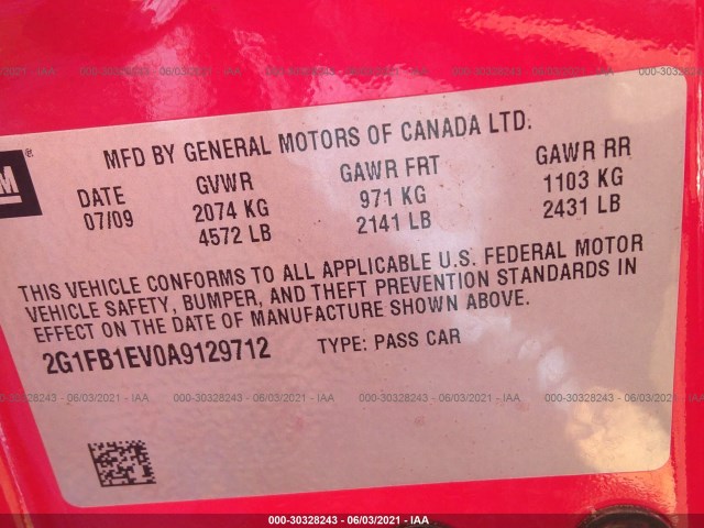 Photo 8 VIN: 2G1FB1EV0A9129712 - CHEVROLET CAMARO 