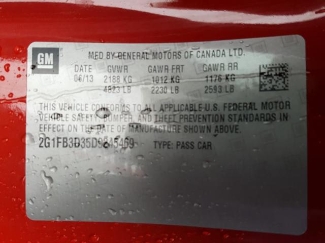 Photo 9 VIN: 2G1FB3D35D9245469 - CHEVROLET CAMARO LT 