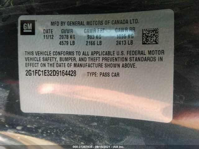 Photo 8 VIN: 2G1FC1E32D9164428 - CHEVROLET CAMARO 