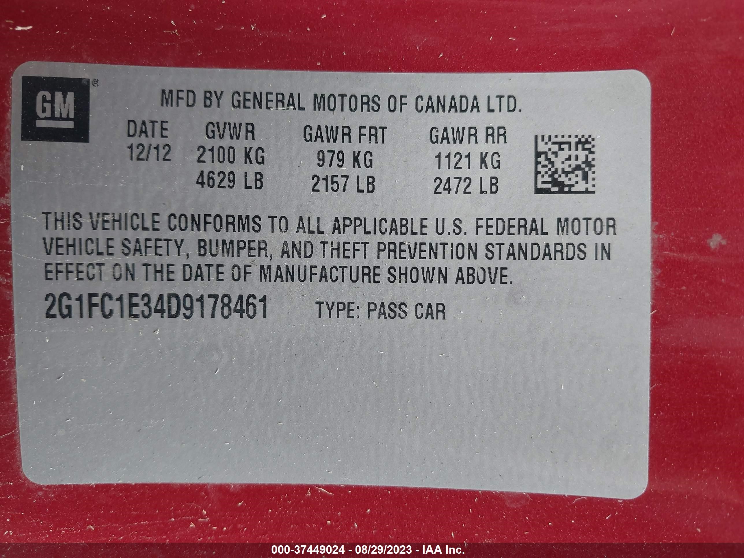 Photo 8 VIN: 2G1FC1E34D9178461 - CHEVROLET CAMARO 