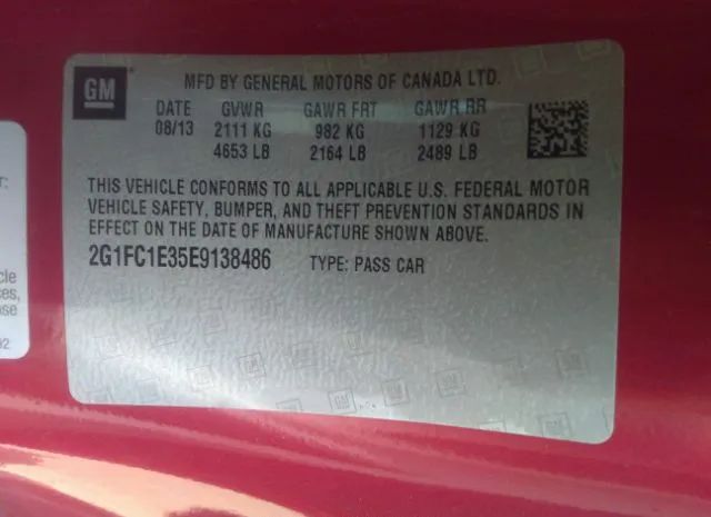 Photo 8 VIN: 2G1FC1E35E9138486 - CHEVROLET CAMARO 