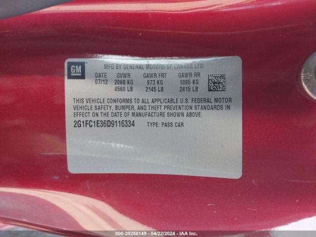 Photo 8 VIN: 2G1FC1E36D9116334 - CHEVROLET CAMARO 