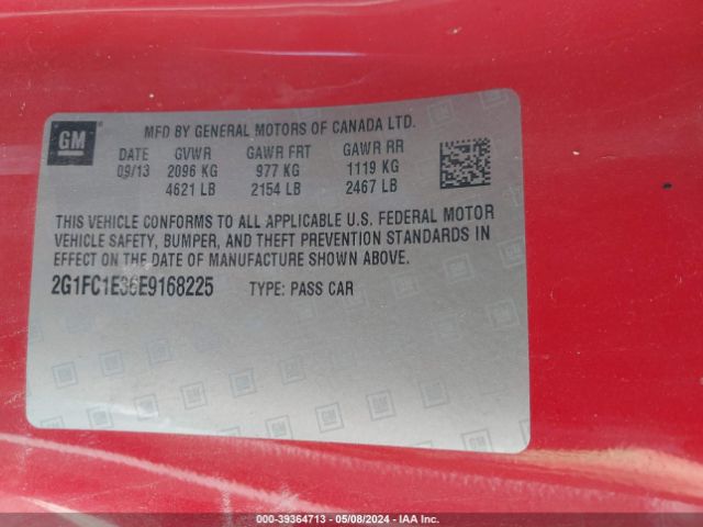 Photo 8 VIN: 2G1FC1E36E9168225 - CHEVROLET CAMARO 