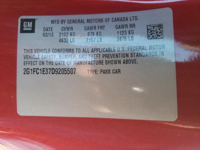 Photo 9 VIN: 2G1FC1E37D9205507 - CHEVROLET CAMARO LT 