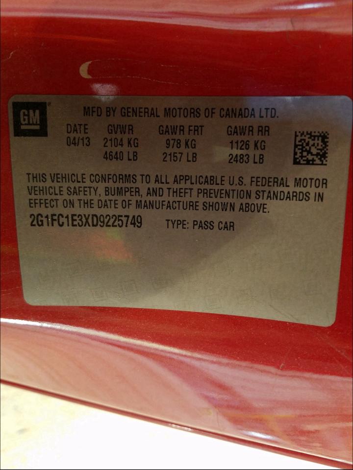 Photo 9 VIN: 2G1FC1E3XD9225749 - CHEVROLET CAMARO LT 