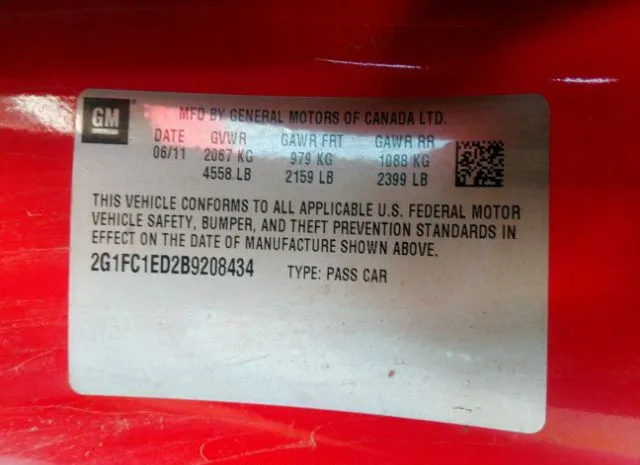 Photo 8 VIN: 2G1FC1ED2B9208434 - CHEVROLET CAMARO 