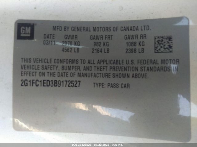 Photo 8 VIN: 2G1FC1ED3B9172527 - CHEVROLET CAMARO 