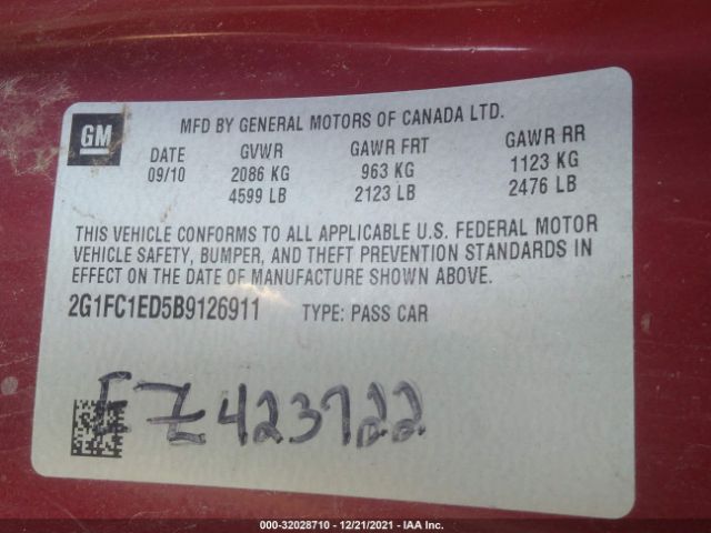 Photo 8 VIN: 2G1FC1ED5B9126911 - CHEVROLET CAMARO 