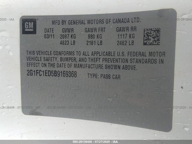 Photo 8 VIN: 2G1FC1ED5B9169368 - CHEVROLET CAMARO 