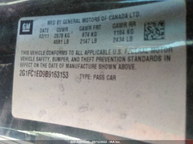 Photo 8 VIN: 2G1FC1ED9B9163153 - CHEVROLET CAMARO 