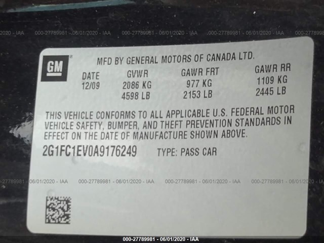 Photo 8 VIN: 2G1FC1EV0A9176249 - CHEVROLET CAMARO 