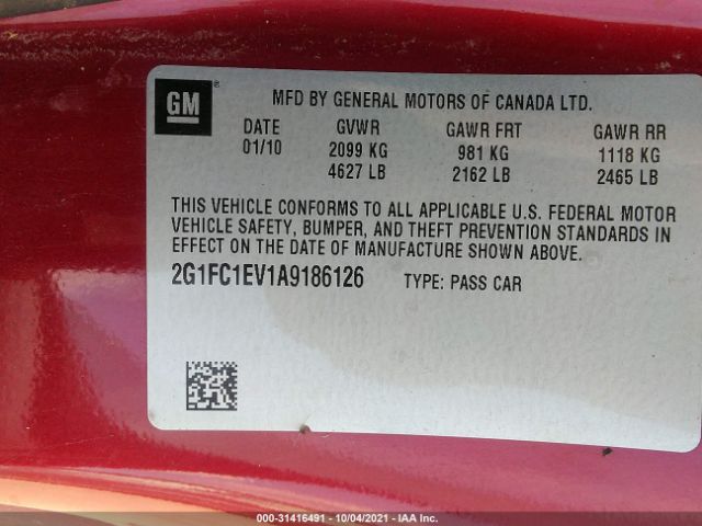 Photo 8 VIN: 2G1FC1EV1A9186126 - CHEVROLET CAMARO 