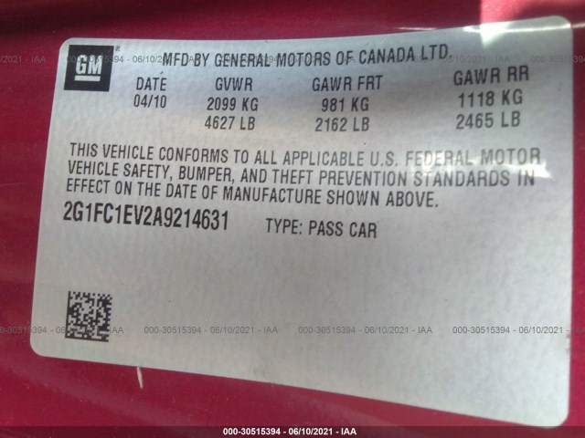 Photo 8 VIN: 2G1FC1EV2A9214631 - CHEVROLET CAMARO 