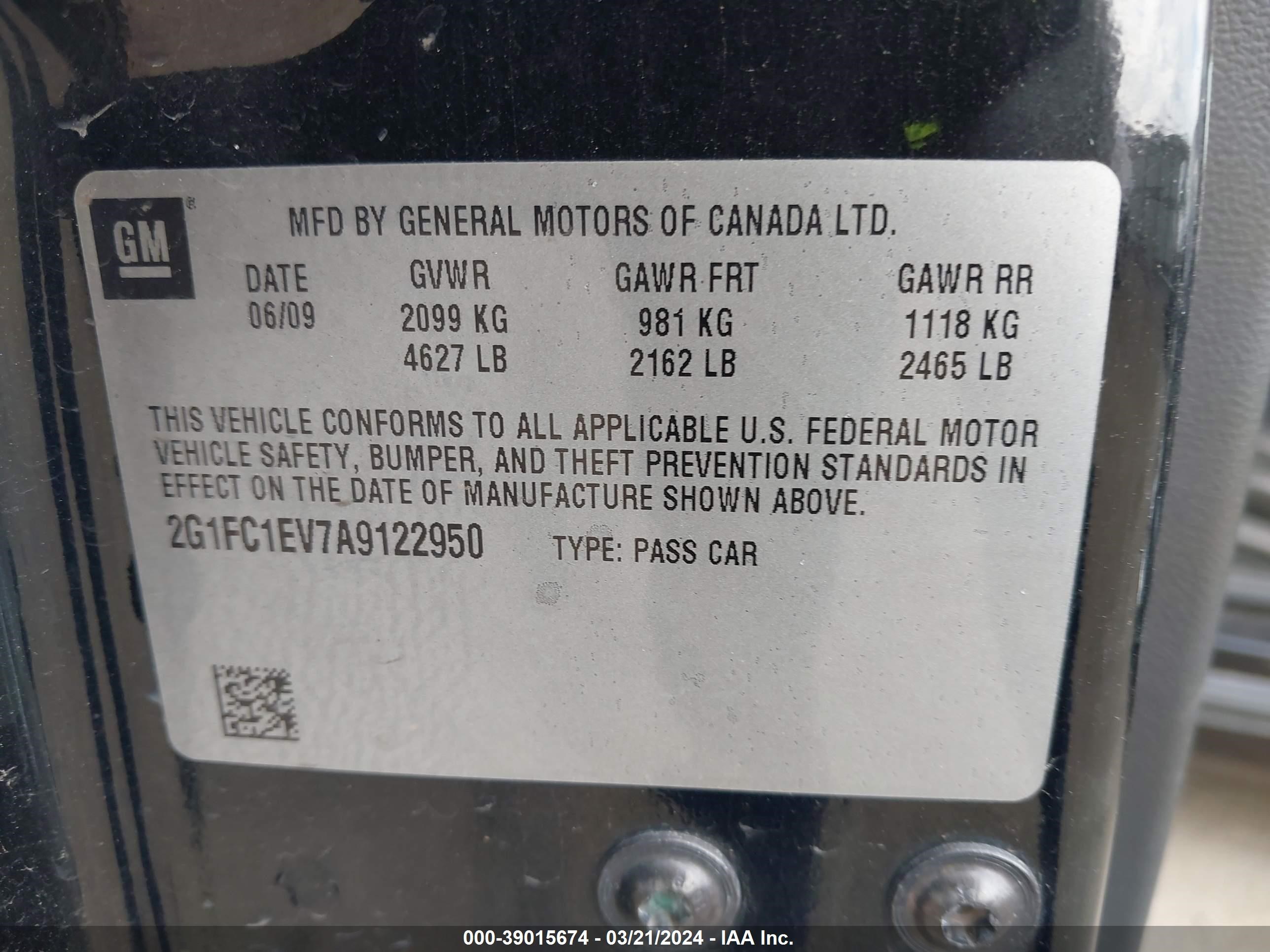 Photo 8 VIN: 2G1FC1EV7A9122950 - CHEVROLET CAMARO 