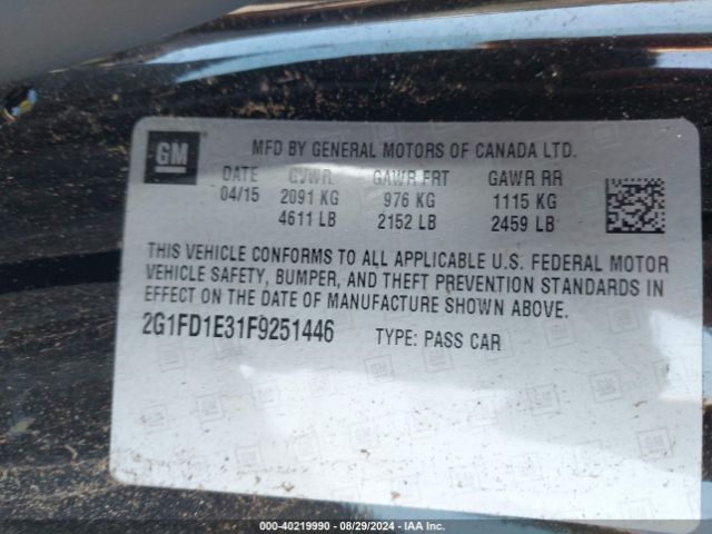 Photo 8 VIN: 2G1FD1E31F9251446 - CHEVROLET CAMARO 