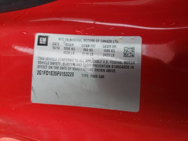 Photo 11 VIN: 2G1FD1E35F9153228 - CHEVROLET CAMARO LT 