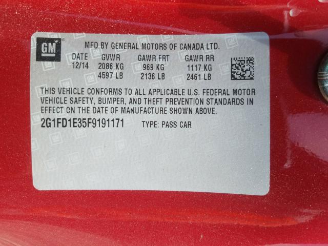 Photo 9 VIN: 2G1FD1E35F9191171 - CHEVROLET CAMARO LT 