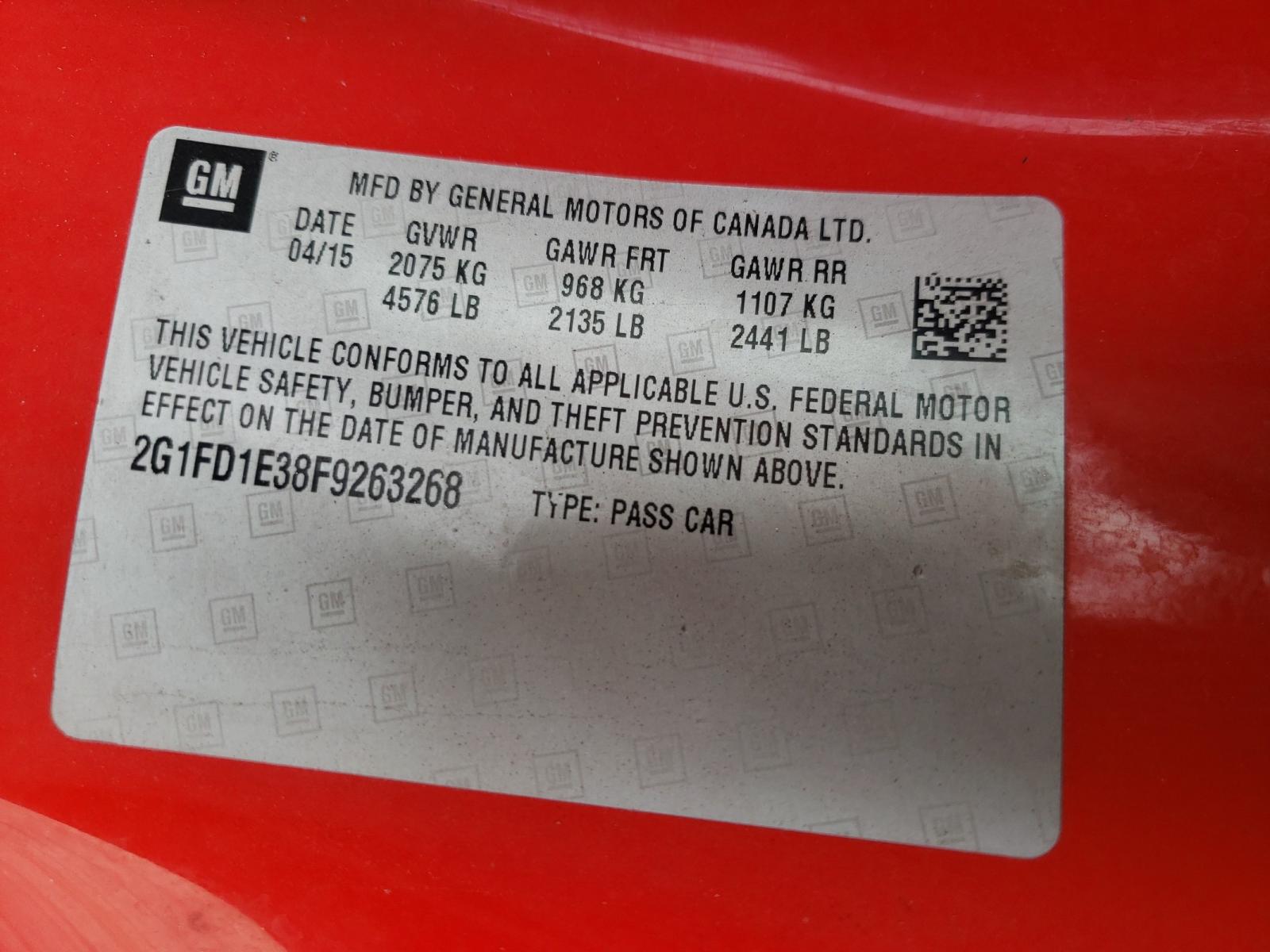 Photo 9 VIN: 2G1FD1E38F9263268 - CHEVROLET CAMARO LT 