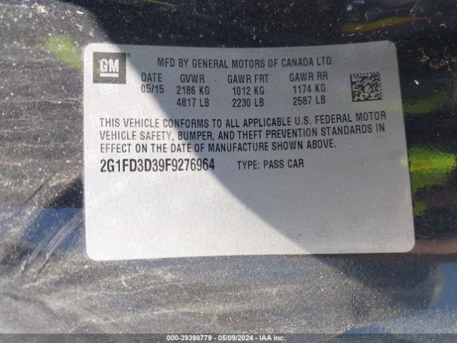 Photo 8 VIN: 2G1FD3D39F9276964 - CHEVROLET CAMARO 