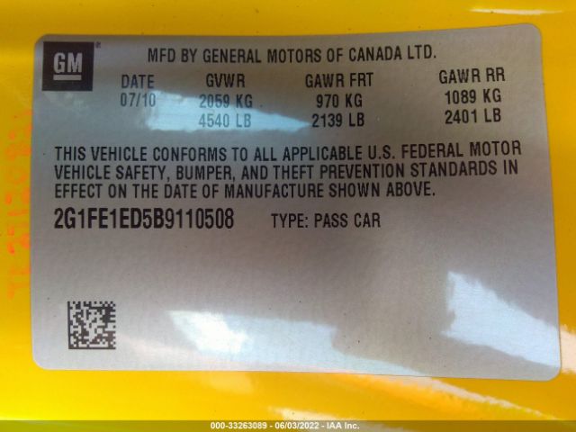 Photo 8 VIN: 2G1FE1ED5B9110508 - CHEVROLET CAMARO 