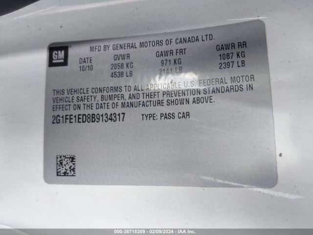 Photo 8 VIN: 2G1FE1ED8B9134317 - CHEVROLET CAMARO 