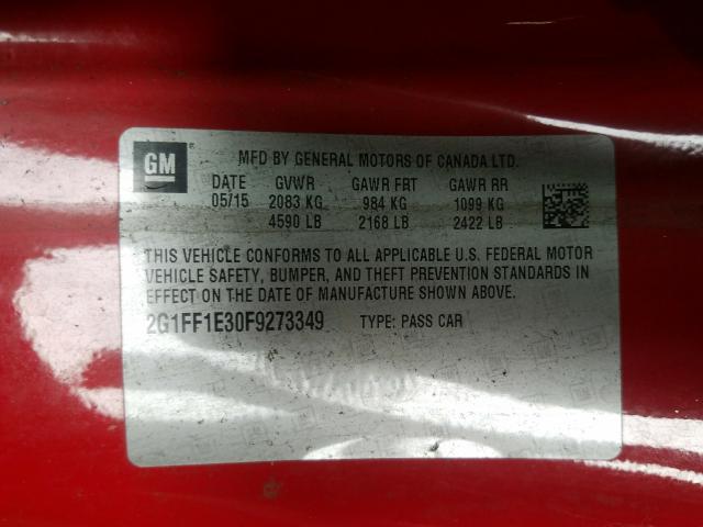 Photo 9 VIN: 2G1FF1E30F9273349 - CHEVROLET CAMARO LT 