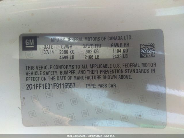 Photo 8 VIN: 2G1FF1E31F9116557 - CHEVROLET CAMARO 