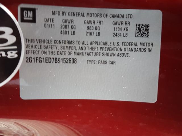 Photo 9 VIN: 2G1FG1ED7B9152608 - CHEVROLET CAMARO LT 