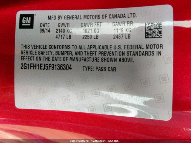 Photo 8 VIN: 2G1FH1EJ5F9136304 - CHEVROLET CAMARO 