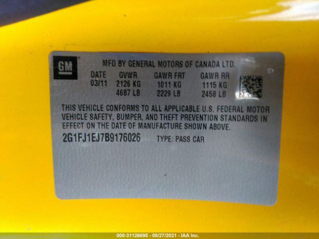 Photo 8 VIN: 2G1FJ1EJ7B9176026 - CHEVROLET CAMARO 