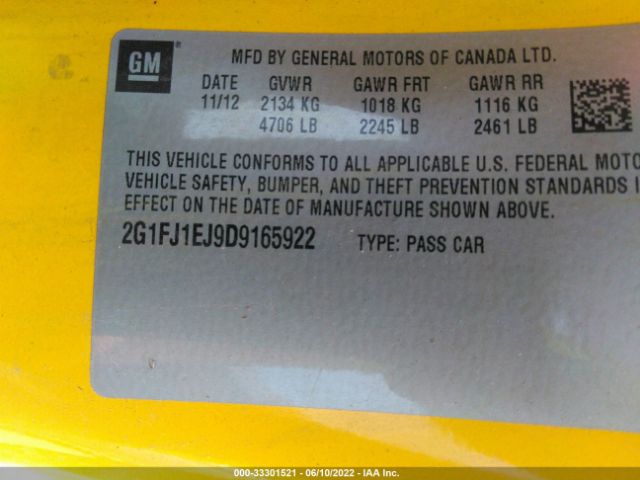 Photo 8 VIN: 2G1FJ1EJ9D9165922 - CHEVROLET CAMARO 