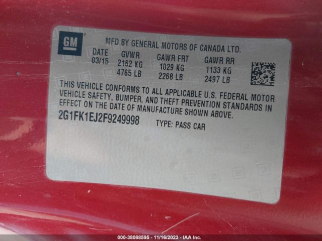 Photo 8 VIN: 2G1FK1EJ2F9249998 - CHEVROLET CAMARO 