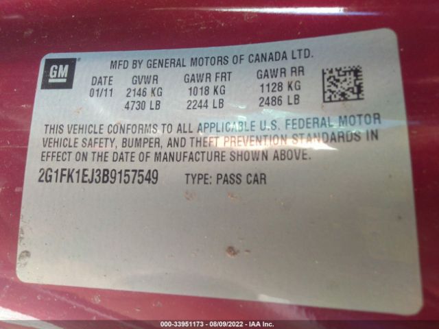 Photo 8 VIN: 2G1FK1EJ3B9157549 - CHEVROLET CAMARO 