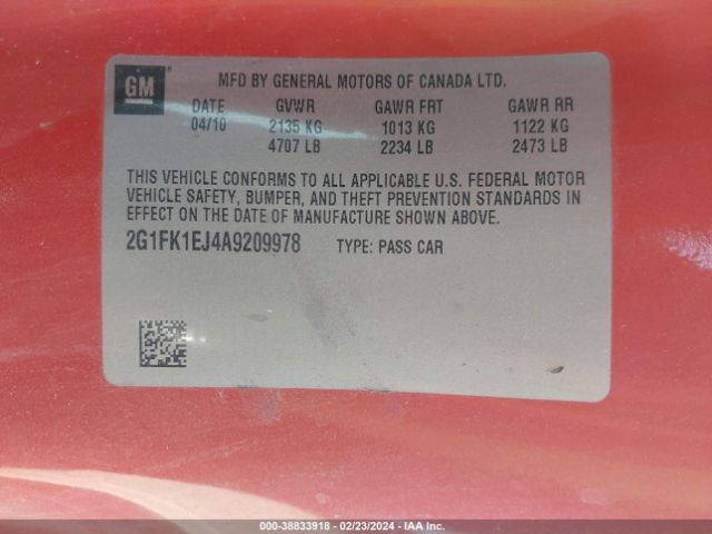 Photo 8 VIN: 2G1FK1EJ4A9209978 - CHEVROLET CAMARO 