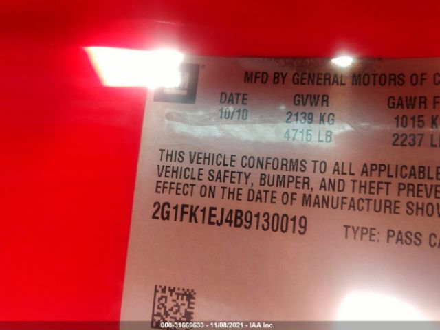 Photo 8 VIN: 2G1FK1EJ4B9130019 - CHEVROLET CAMARO 