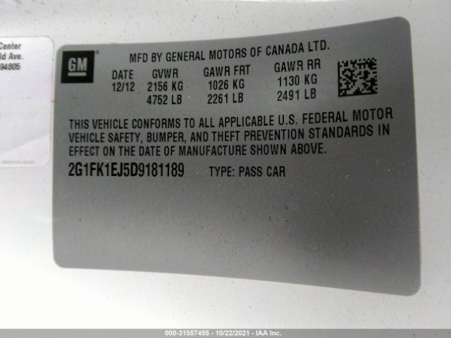 Photo 8 VIN: 2G1FK1EJ5D9181189 - CHEVROLET CAMARO 