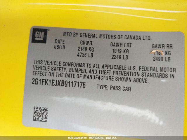 Photo 8 VIN: 2G1FK1EJXB9117176 - CHEVROLET CAMARO 