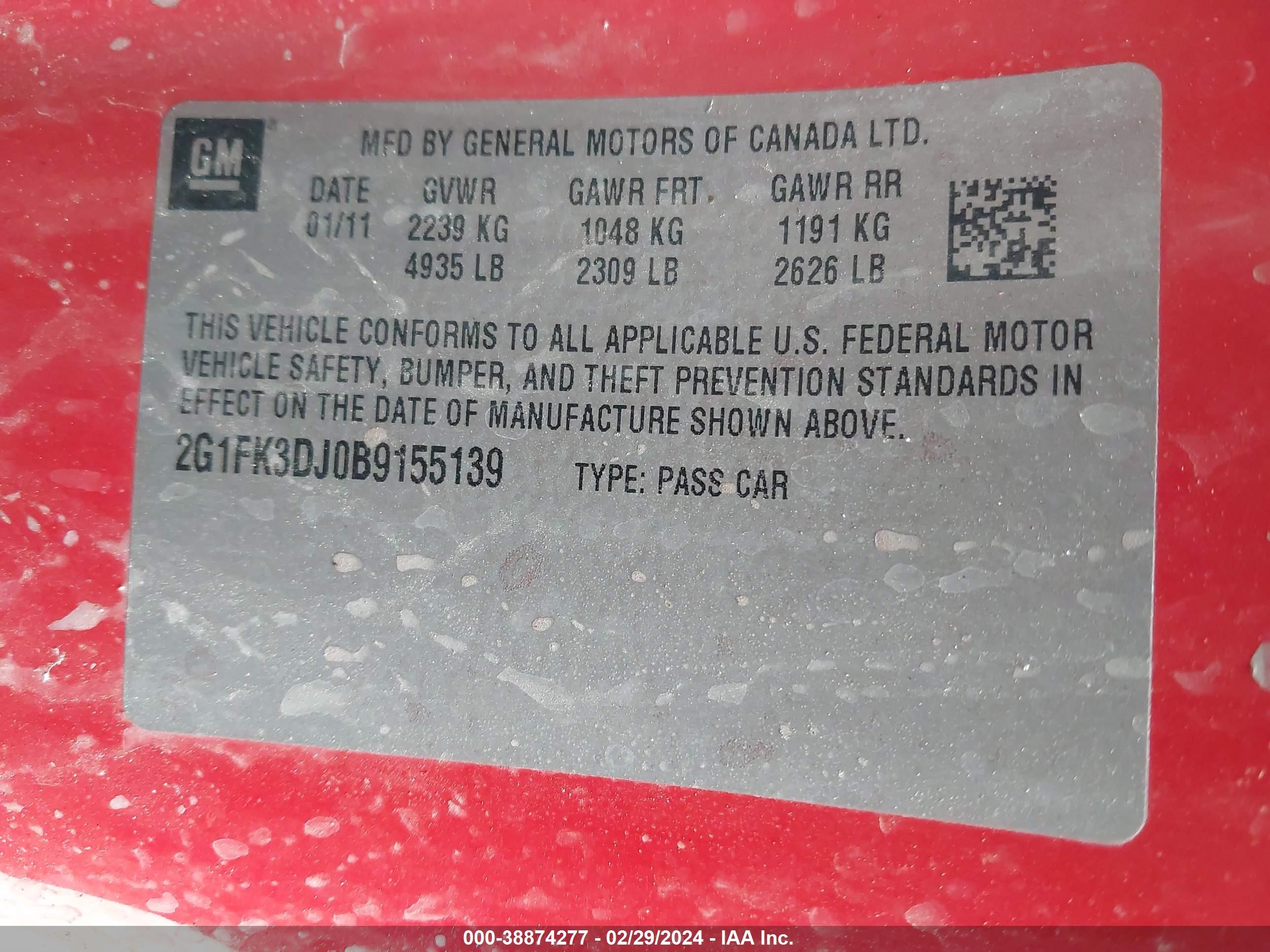 Photo 8 VIN: 2G1FK3DJ0B9155139 - CHEVROLET CAMARO 