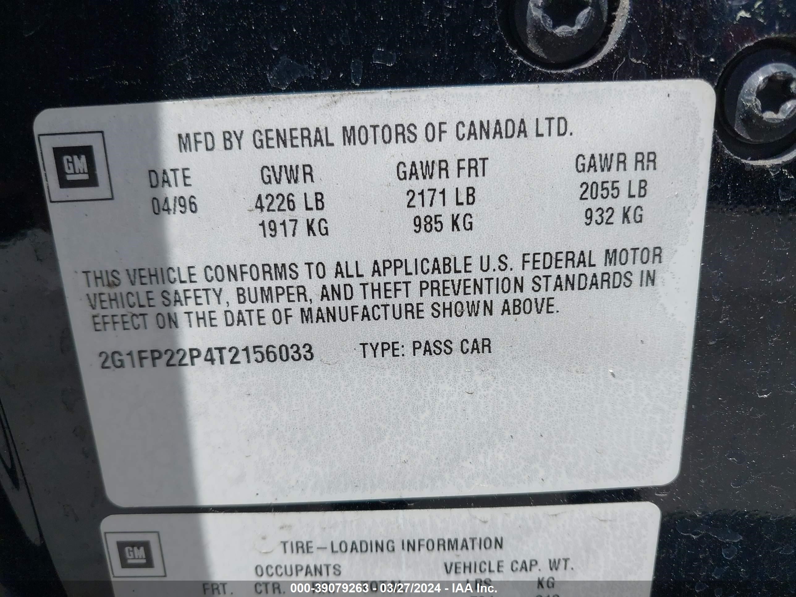 Photo 8 VIN: 2G1FP22P4T2156033 - CHEVROLET CAMARO 