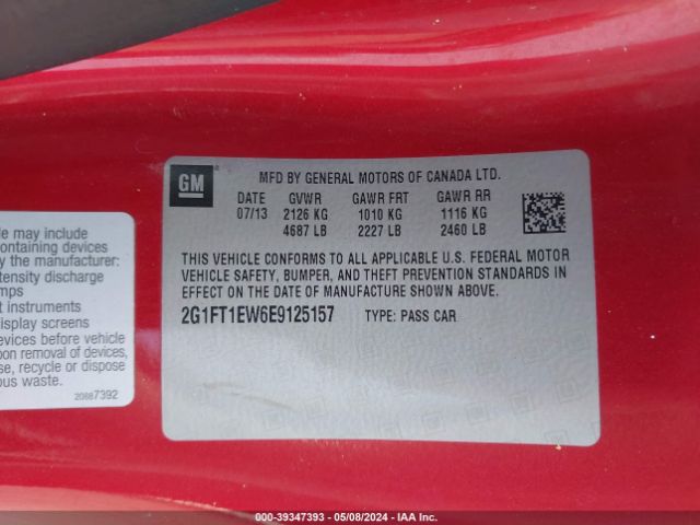 Photo 8 VIN: 2G1FT1EW6E9125157 - CHEVROLET CAMARO 