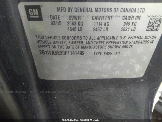 Photo 8 VIN: 2G1WA5E30F1141499 - CHEVROLET IMPALA LIMITED 