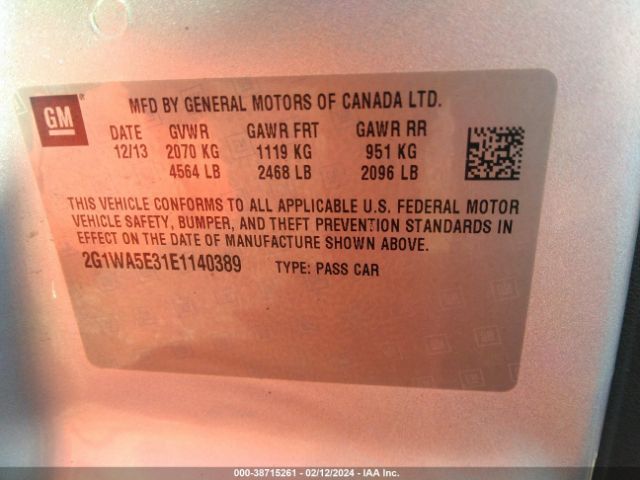 Photo 8 VIN: 2G1WA5E31E1140389 - CHEVROLET IMPALA LIMITED 