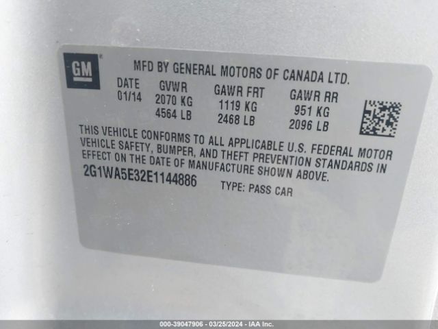 Photo 8 VIN: 2G1WA5E32E1144886 - CHEVROLET IMPALA LIMITED 