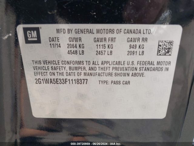 Photo 8 VIN: 2G1WA5E33F1118377 - CHEVROLET IMPALA LIMITED 